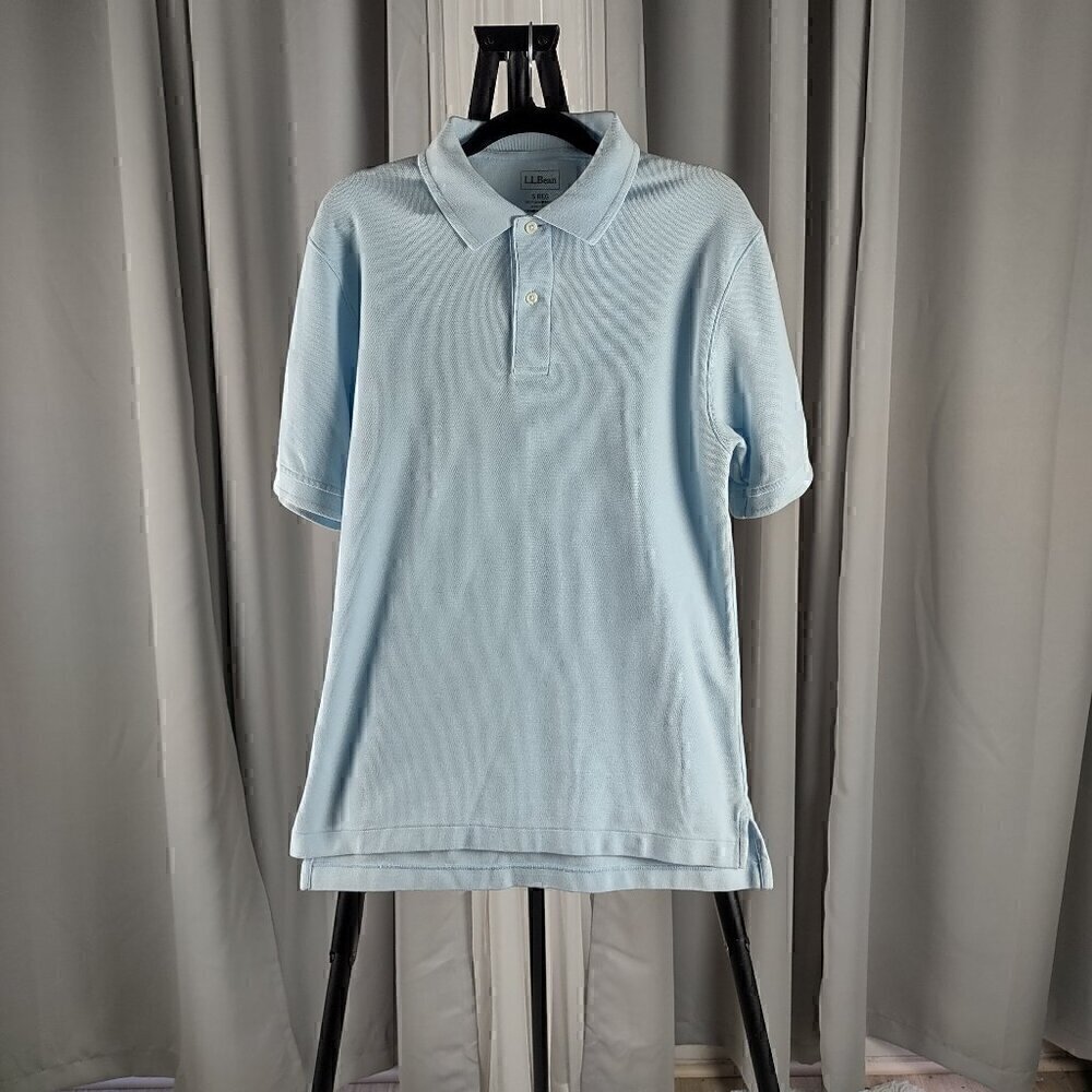 L.L. Bean Light Blue Short-Sleeve 100% Cotton Premium Polo Banded Shirt Sz S Reg